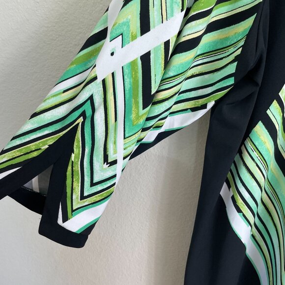 Jm Collection Womens Plus 3X Green Black Geometric Stretch Tunic Top 3/4 Sleeve - Picture 9 of 11